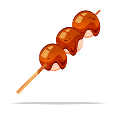 Mitarashi dango japanese rice flour dumpling vector isolated illustration