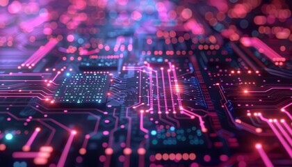 Obraz premium AIpowered cybersecurity, digital neural network defense, futuristic design, high detail, cyber elements, neon accents, 3D rendering, vibrant colors