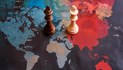 chess board with chess pieces on the background of the world