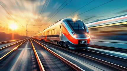 Fototapeta premium Speeding train captured with motion blur effect