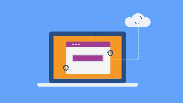 Cloud API technology beta testing, data process computing system conceptual video animation.