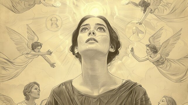 Beatrice of Silva with Serenity and Devotion, Monastic Setting, Biblical Illustration, Beige Background, Copyspace