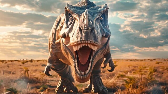 Tyrannosaurus Rex in a modern world. Concept Dinosaur Adaptation, Prehistoric Predator, Urban Jungle, Time Travel Dino