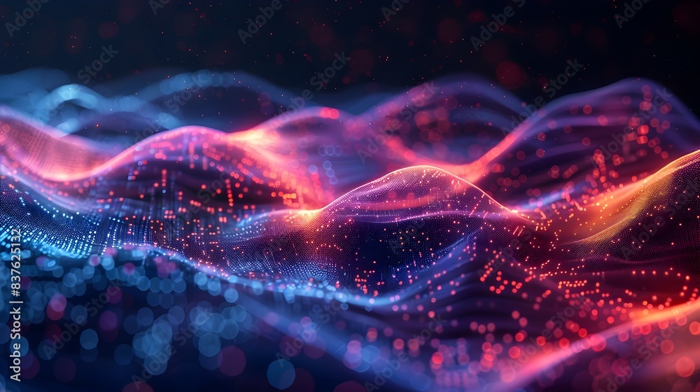 Poster flowing data visualization landscape with dynamic colors and intricate fractal patterns abstract hig