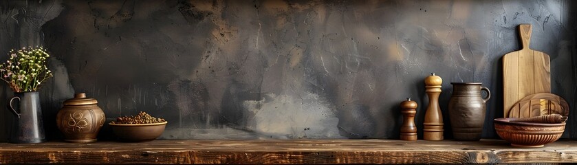 Rustic Wooden Plank Backdrop for Artisanal Kitchenware Presentation and Product Display
