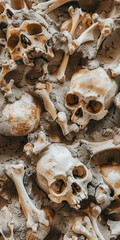 Scattered Assorted Human Vintage Dirty Bones For Background Created Using Artificial Intelligence