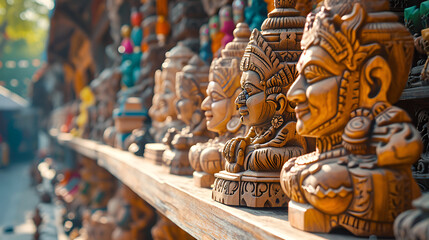 Fototapeta premium Exquisite Wooden Masks on Display at Market