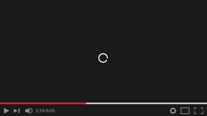YouTube video player screen loading footage due to slow internet speed. Loading circle animation. Download data