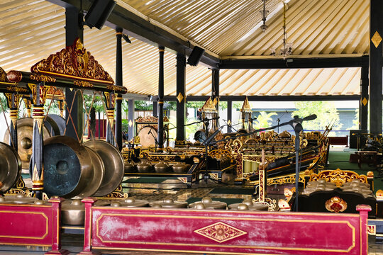 A set of Javanese traditional musical instruments, called GAMELAN exhibited for tourist in the Sultan's palace of Yogyakarta, 1 May 2024