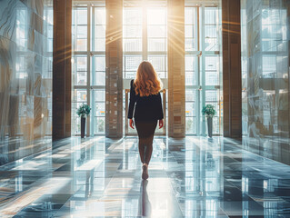 Confident Businesswoman in Corporate Setting Symbolizing Professionalism and Success