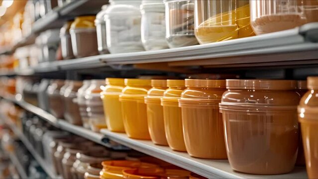 Ecofriendly containers at zero waste store run by African woman entrepreneur. Concept Sustainable Packaging, Zero Waste Lifestyle, Ecofriendly Business, African Entrepreneurship