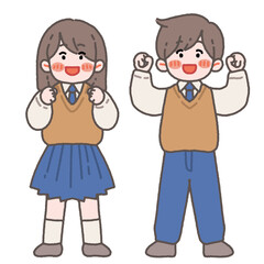 a cheering boy and girl with school uniform