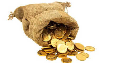 A sack of gold coins, transparent image