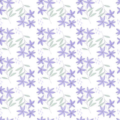 Seamless pattern with cute blue flowers. Hand-drawn floral background.