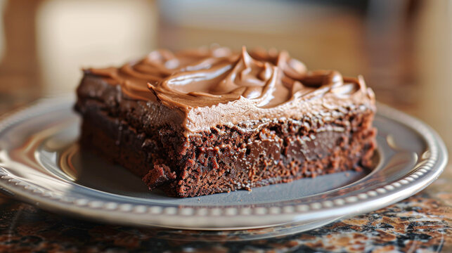 A piece of chocolate cake on a plate
