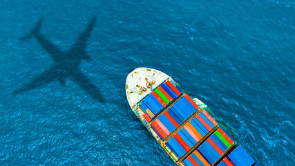 Aerial view of the freight shipping transport system cargo ship container. international transportation Export-import business, logistics, transportation industry concepts  © Media 
