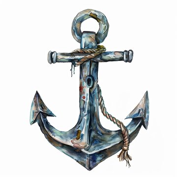 recommend clip art: Nautical anchor watercolor clipart illustration on white background