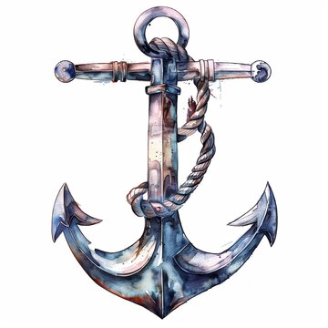 recommend clip art: Nautical anchor watercolor clipart illustration on white background