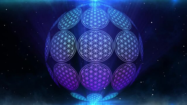 Background of the Flower Of Life Symbol Moving Up in a spherical circle