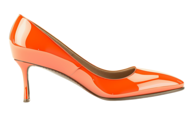 Elegant orange high-heeled shoe with a glossy finish, perfect for formal occasions and adding a stylish touch to your outfit.