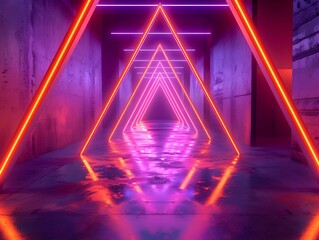Glowing Neon Triangular Pathway for Futuristic Product Concept Display
