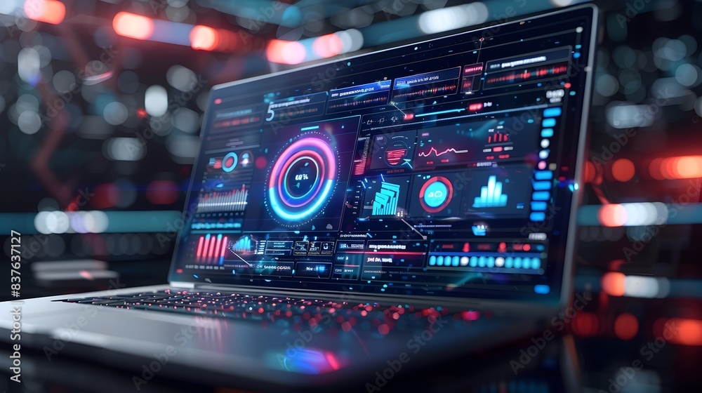 Poster digital analytics dashboard showcasing real time data and network performance metrics for business a