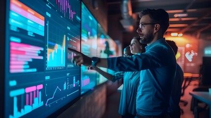 Business Team Collaborating on Digital Project Management Tool with Data Analytics Dashboard