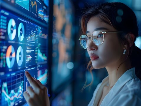 Businesswoman Presenting Digital Marketing Strategy via Video Call with Analytical Charts and Graphs