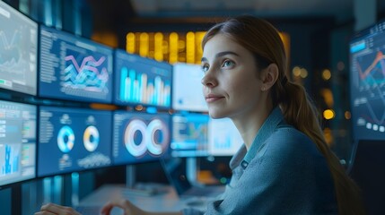 Businesswoman Leading Digital Team with Interactive Whiteboard