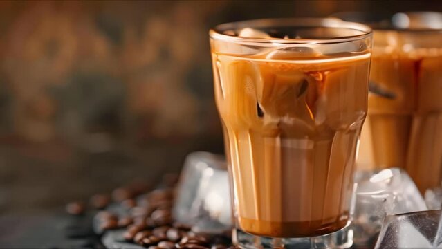 Traditional Vietnamese Iced Coffee: Sweetened Condensed Milk and Ice. Concept Vietnamese Coffee Culture, Sweetened Condensed Milk, Iced Coffee Recipe