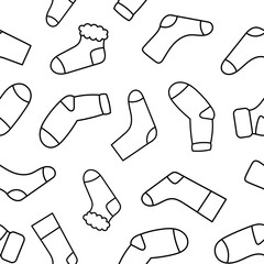 Variety socks different textures. Seamless pattern. Coloring Page. Fashion trendy clothes. Hand drawn style. Vector drawing. Design ornaments.