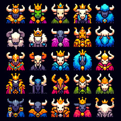 Obraz premium Pixel Art RPG Minotaur King Icons