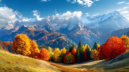 Majestic Autumn Landscape with Vibrant Foliage and Breathtaking Mountain Vistas