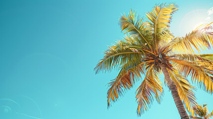 Serene Tropical Beach Paradise with Palm Trees and Clear Blue Sky for Copyspace Bliss
