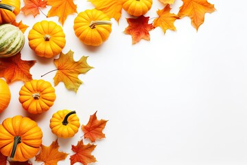 Fototapeta premium Autumn Pumpkin And Leaf Decoration On White Background