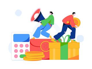 Holiday shopping people doing e-commerce online shopping flat vector concept operation hand drawn illustration
