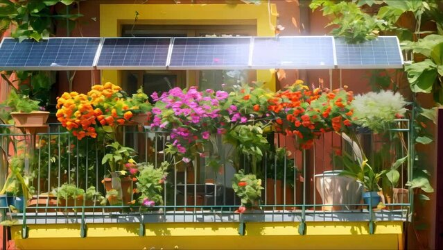 Creating Electricity with a Mini Photovoltaic System on Your Balcony: A German Solar Power Plant. Concept Solar Power, Balcony Energy, Renewable Energy, Photovoltaic System