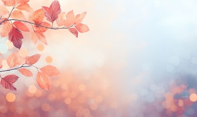 Fototapeta premium Beautiful Autumn Forest, Vibrant Red, Golden, and White Leaves on Bokeh Light Background