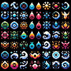 Pixel Art RPG Water Spirit Icons