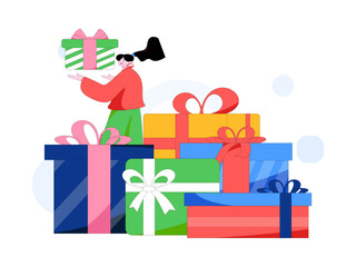 Holiday shopping people doing e-commerce online shopping flat vector concept operation hand drawn illustration
