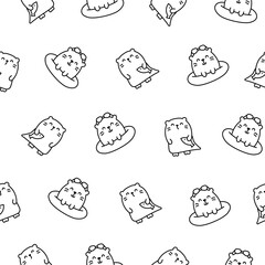 Cute cartoon kawaii otter. Seamless pattern. Coloring Page. Animal funny characters. Hand drawn style. Vector drawing. Design ornaments.