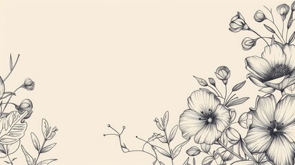 Black and white pencil drawing of flowers on a beige background.