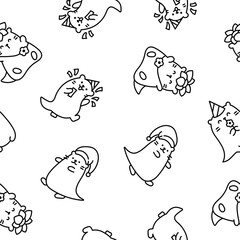Cute cartoon kawaii otter. Seamless pattern. Coloring Page. Animal funny characters. Hand drawn style. Vector drawing. Design ornaments.
