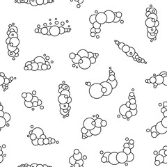 Soap foam set with bubbles. Seamless pattern. Coloring Page. Suds of bath, shampoo, shaving, mousse. Cloudy frame and corner. Hand drawn style. Vector drawing. Design ornaments.