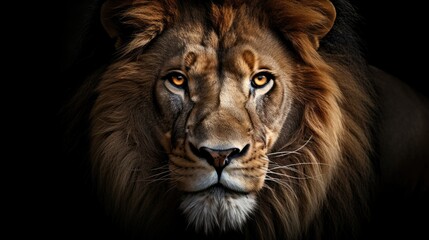 Fototapeta premium photograph of a lion's face in close-up, its piercing gaze capturing the essence of wild power