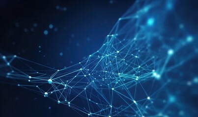 Fototapeta premium Abstract Blue Network Grid and particles connected Background