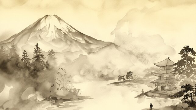 富士山の水墨画9