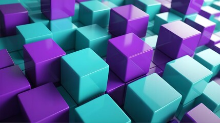 Obraz premium Contemporary Tech Background with Precisely Aligned Multisized Cubes. Purple and Aqua, 3D Render.