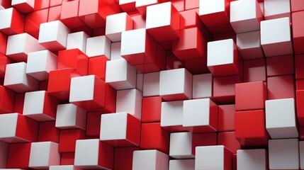 Neatly Aligned Multisized Cube Wall. Red, Modern Tech Background. 3D Render.