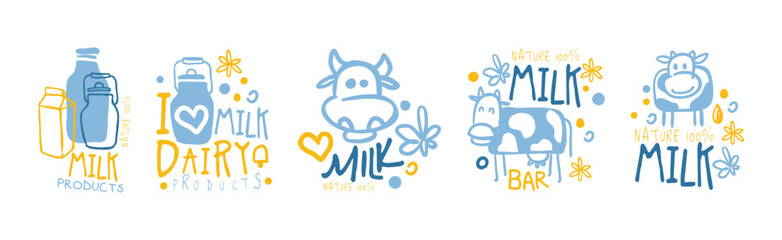 Dairy Milk Product and Food Label and Logo Vector Set